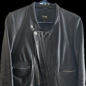 Maje Black Leather Moto Jacket